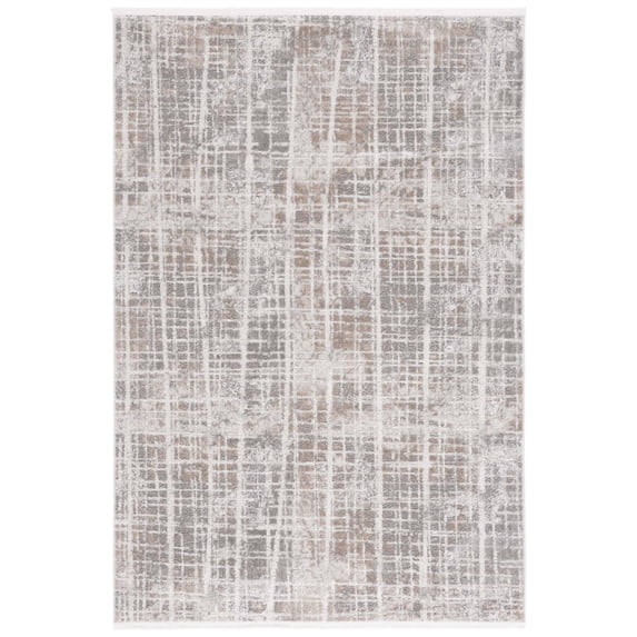 SAFAVIEH Mila Mildred Distressed Polyester Area Rug, Beige/Ivory Gray, 5'3" x 7'6"