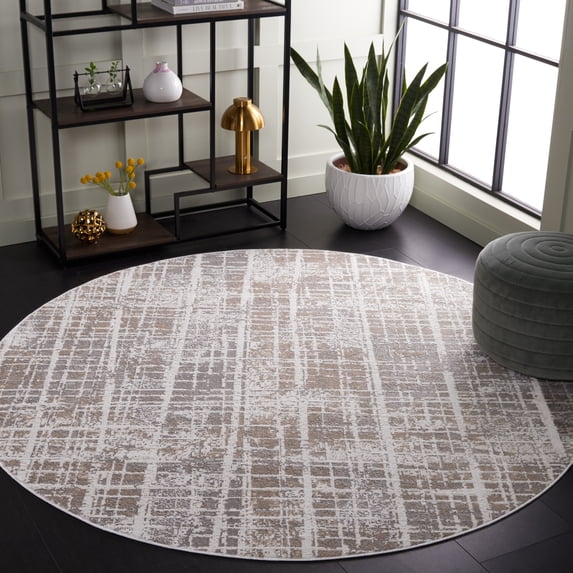 Safavieh Mila Mildred Distressed Polyester Area Rug, Beige/Ivory Gray, 6'7" x 6'7" Round