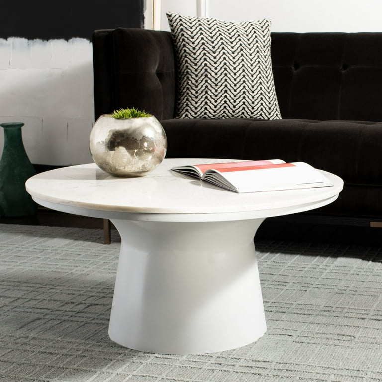 SAFAVIEH Mila Modern Round Pedestal Coffee Table White Marble
