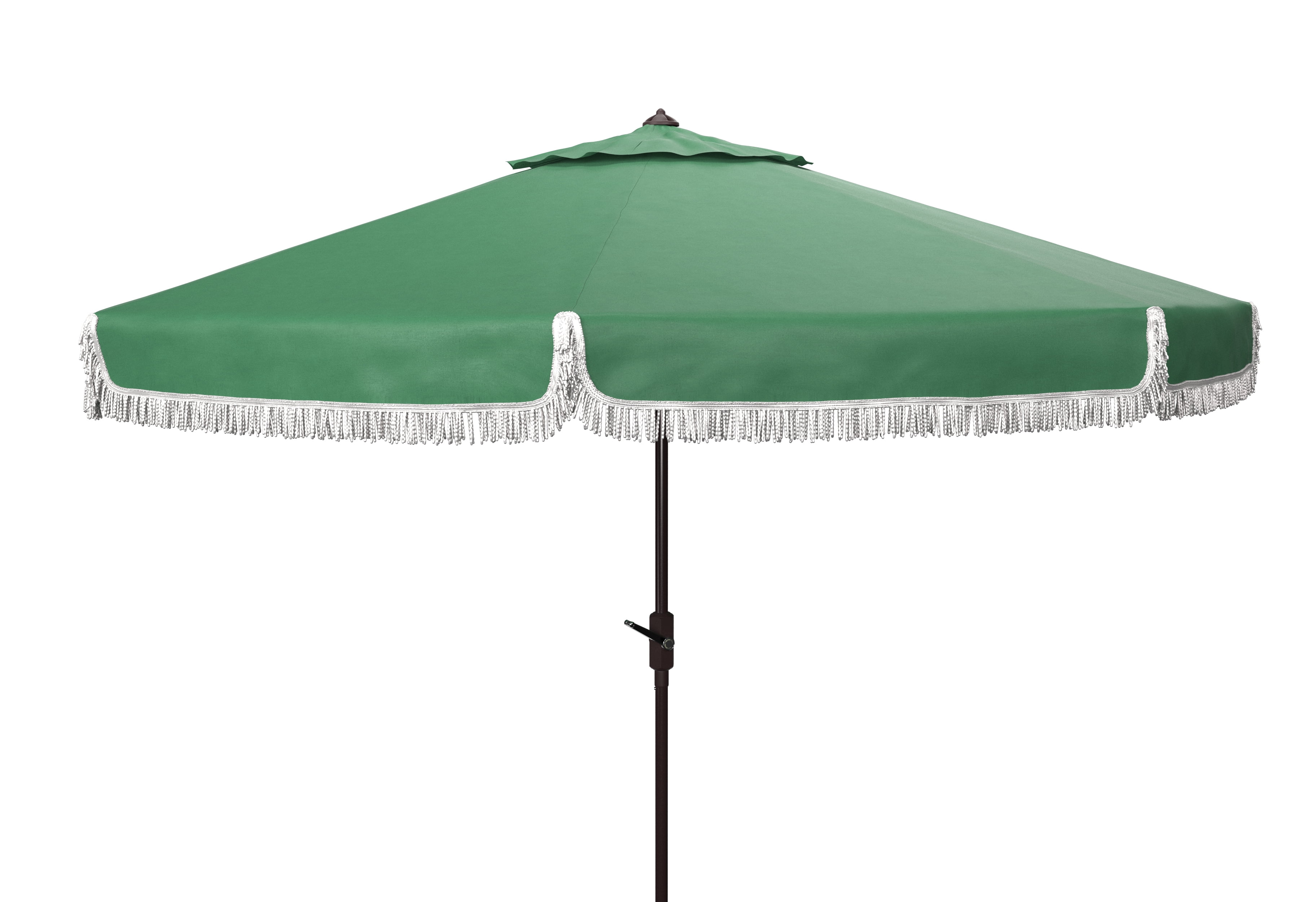 SAFAVIEH Milan 9' Market Crank Fringe Tilt Patio Umbrella, Hunter Green