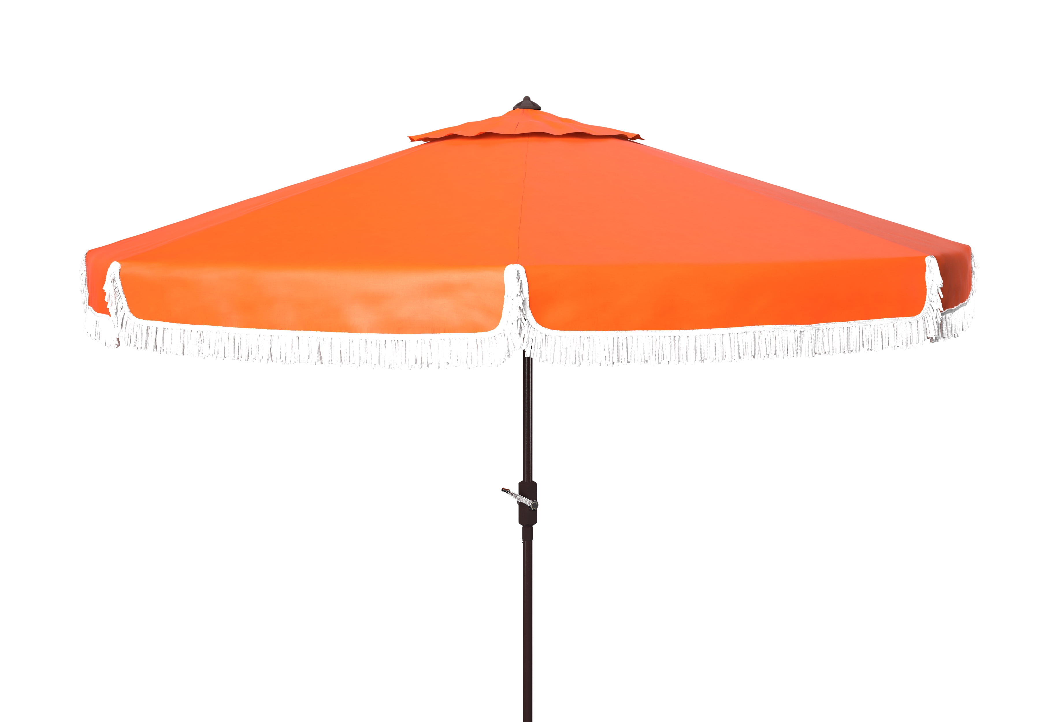 SAFAVIEH Milan 9' Market Crank Fringe Tilt Patio Umbrella, Orange