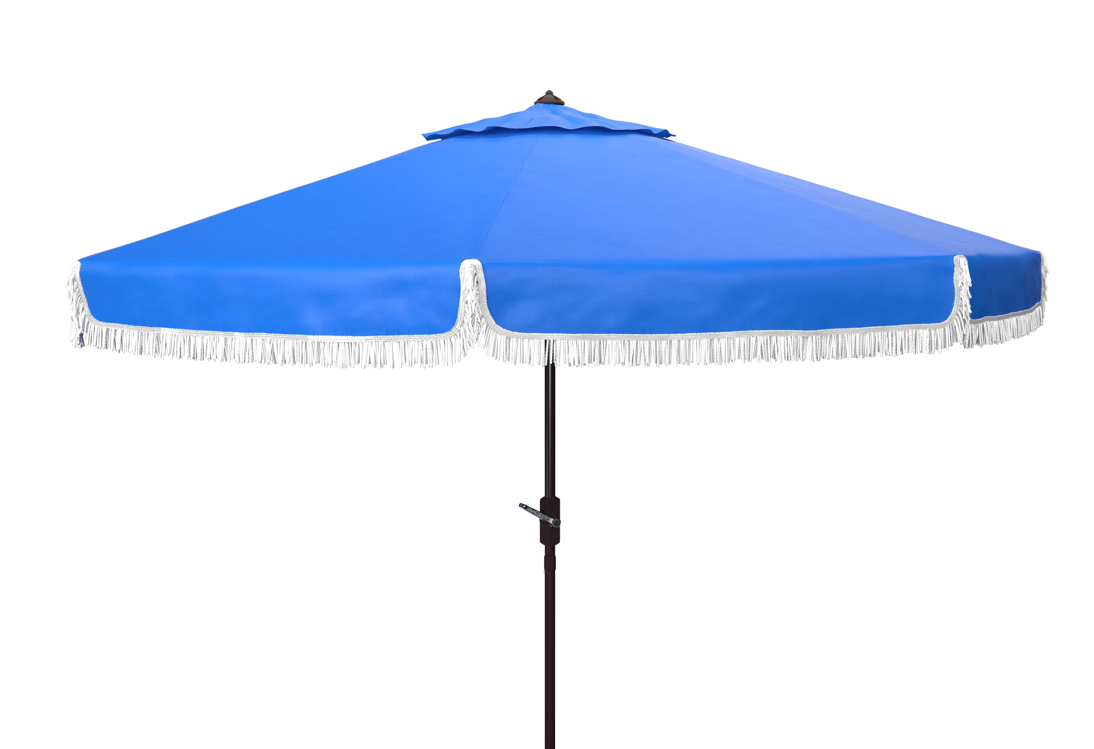 SAFAVIEH Milan 9' Market Crank Fringe Tilt Patio Umbrella, Pacific Blue