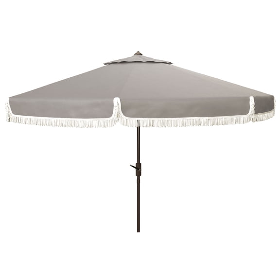 SAFAVIEH Milan Fringe 11' Market Crank Round Umbrella, Grey/White