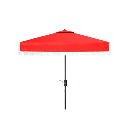 SAFAVIEH Milan Fringe 7.5' Market Crank Square Umbrella, Red