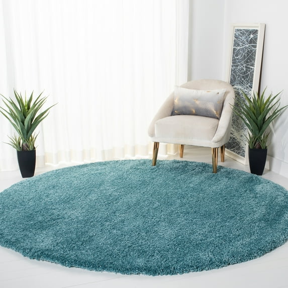 SAFAVIEH Milan Harlow Solid Plush Shag Area Rug, Aqua Blue, 10' x 10' Round - Large - Modern Design, Aqua Blue, Non-Shedding & Easy Cleaning, Ultra Plush Thick Pile, Ideal for Living Room, Bedroom