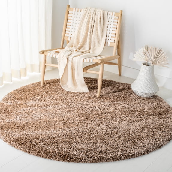 SAFAVIEH Milan Harlow Solid Plush Shag Area Rug, Dark Beige, 3' x 3' Round - Modern Design, Dark Beig, Non-Shedding & Easy Cleaning, Ultra Plush Thick Pile, Ideal for Living Room, Bedroom