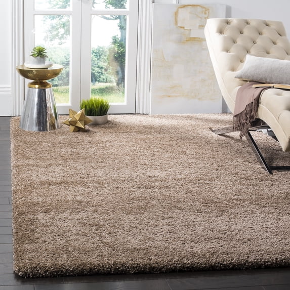 SAFAVIEH Milan Harlow Solid Plush Shag Area Rug, Dark Beige, 7' x 7' Square - Modern Design, Dark Beig, Non-Shedding & Easy Cleaning, Ultra Plush Thick Pile, Ideal for Living Room, Bedroom