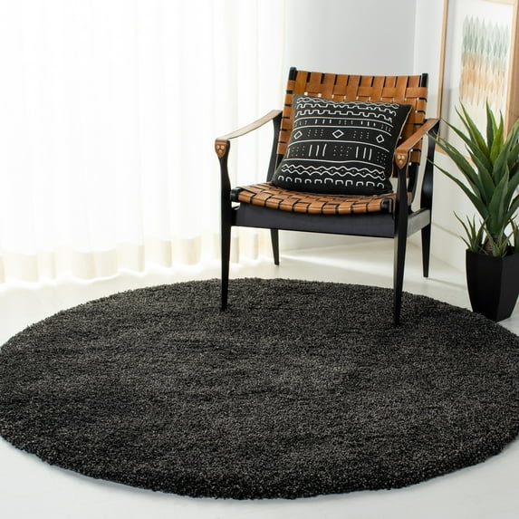 SAFAVIEH Milan Harlow Solid Plush Shag Area Rug, Dark Grey, 3' x 3' Round - Modern Design, Dark Grey, Non-Shedding & Easy Cleaning, Ultra Plush Thick Pile, Ideal for Living Room, Bedroom