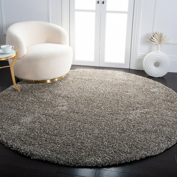 SAFAVIEH Milan Harlow Solid Plush Shag Area Rug, Grey, 7' x 7' Round - Modern Design, Grey, Non-Shedding & Easy Cleaning, Ultra Plush Thick Pile, Ideal for Living Room, Bedroom