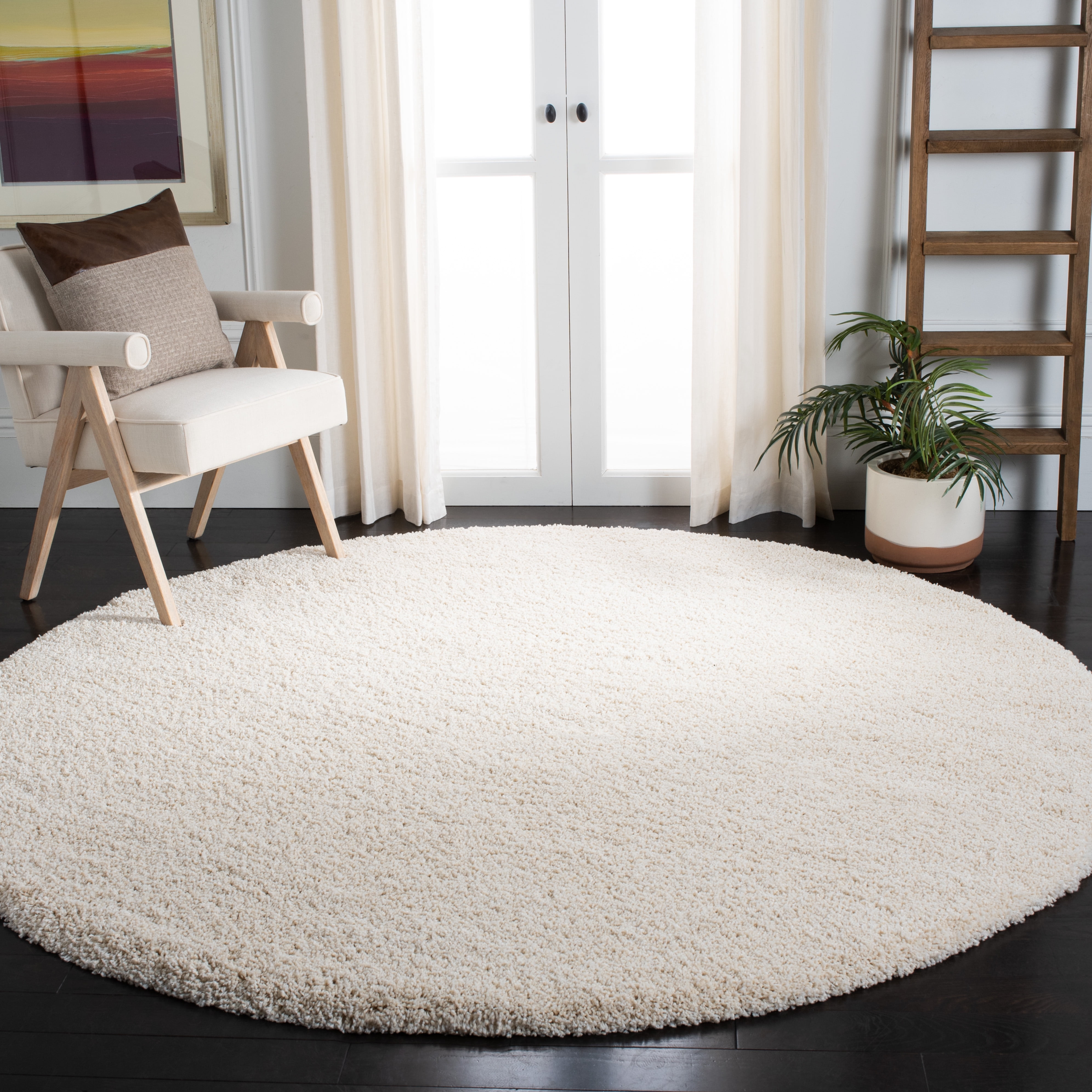 SAFAVIEH Milan Harlow Solid Plush Shag Area Rug, Ivory, 10' x 10' Round - Large - Modern Design, Ivory, Non-Shedding & Easy Cleaning, Ultra Plush Thick Pile, Ideal for Living Room, Bedroom