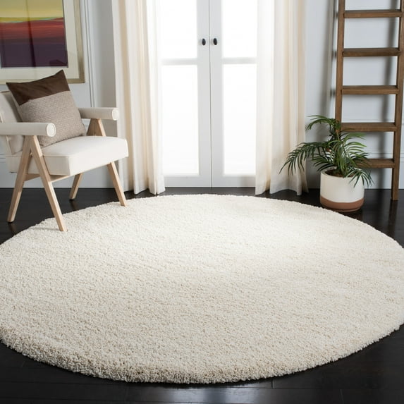 SAFAVIEH Milan Harlow Solid Plush Shag Area Rug, Ivory, 10' x 10' Round - Large - Modern Design, Ivory, Non-Shedding & Easy Cleaning, Ultra Plush Thick Pile, Ideal for Living Room, Bedroom
