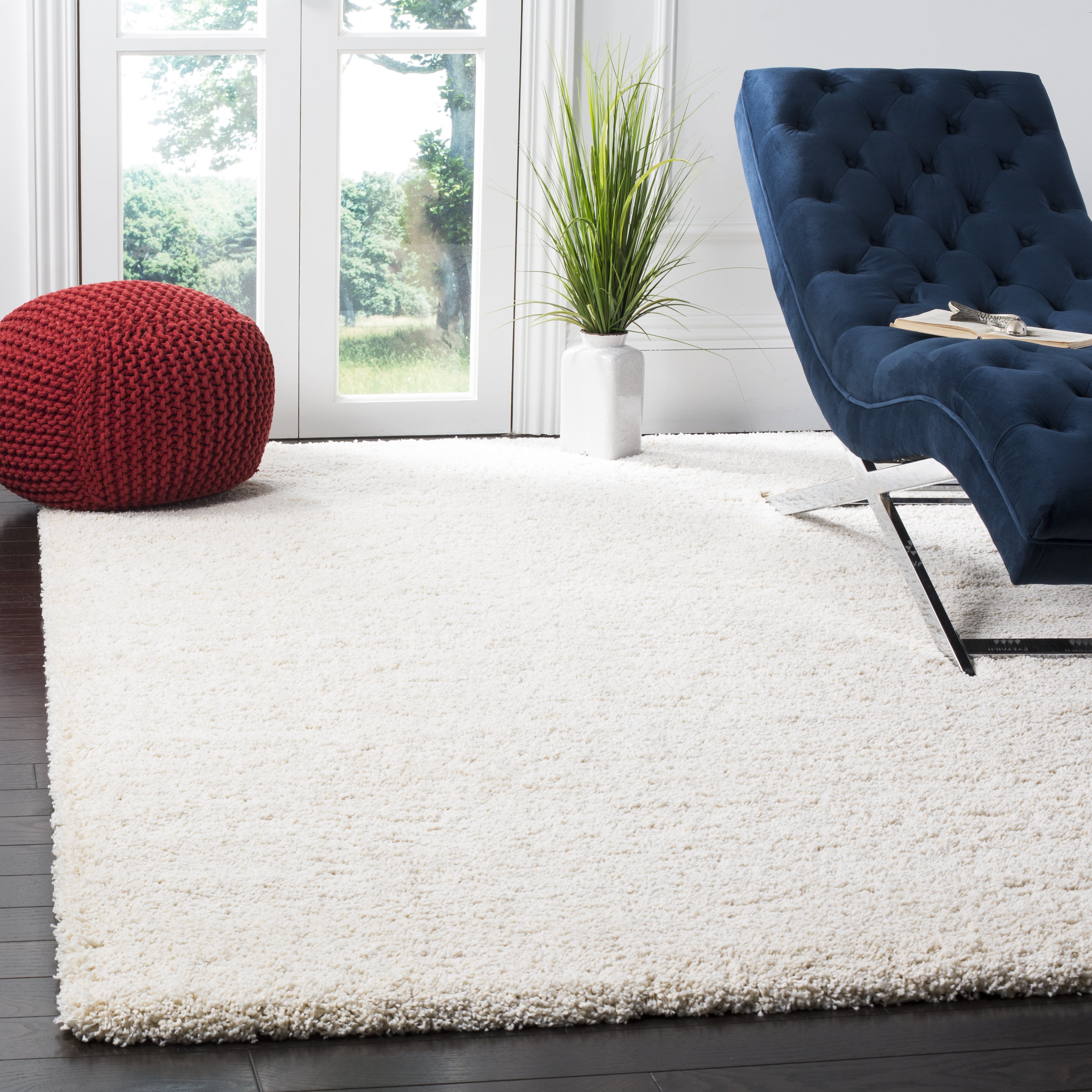 SAFAVIEH Milan Harlow Solid Plush Shag Area Rug, Ivory, 6' x 9 ...