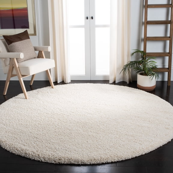 SAFAVIEH Milan Harlow Solid Plush Shag Area Rug, Ivory, 9' x 9' Round - Large - Modern Design, Ivory, Non-Shedding & Easy Cleaning, Ultra Plush Thick Pile, Ideal for Living Room, Bedroom