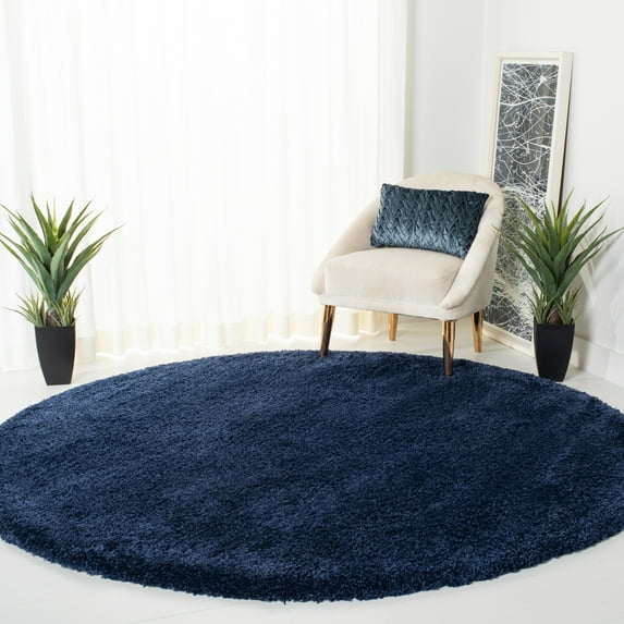 SAFAVIEH Milan Harlow Solid Plush Shag Area Rug, Navy, 10' x 10' Round - Large - Modern Design, Navy, Non-Shedding & Easy Cleaning, Ultra Plush Thick Pile, Ideal for Living Room, Bedroom