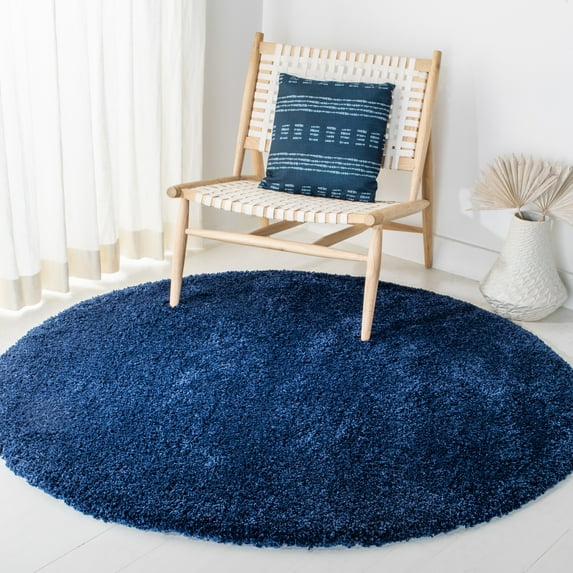 SAFAVIEH Milan Harlow Solid Plush Shag Area Rug, Navy, 5'1" x 5'1" Round - Modern Design, Navy, Non-Shedding & Easy Cleaning, Ultra Plush Thick Pile, Ideal for Living Room, Bedroom