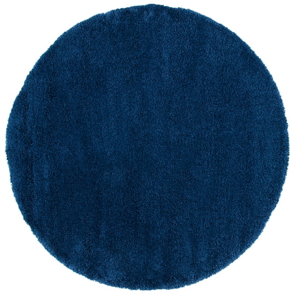SAFAVIEH Milan Harlow Solid Plush Shag Area Rug, Navy, 7' x 7' Round - Modern Design, Navy, Non-Shedding & Easy Cleaning, Ultra Plush Thick Pile, Ideal for Living Room, Bedroom