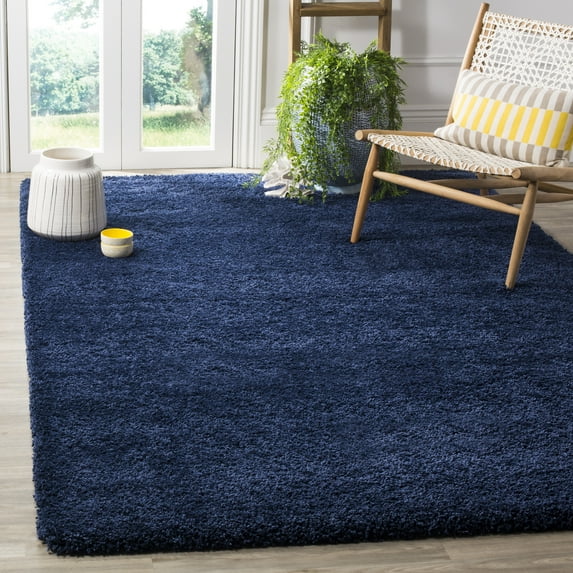 SAFAVIEH Milan Harlow Solid Plush Shag Area Rug, Navy, 8' x 10' - Large - Modern Design, Navy, Non-Shedding & Easy Cleaning, Ultra Plush Thick Pile, Ideal for Living Room, Bedroom