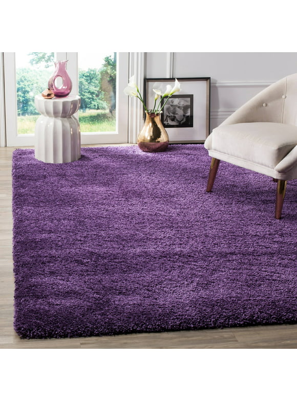 SAFAVIEH Milan Harlow Solid Plush Shag Area Rug, Purple, 5'1" x 5'1" Square