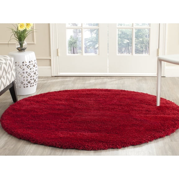 SAFAVIEH Milan Harlow Solid Plush Shag Area Rug, Red, 3' x 3' Round - Modern Design, Red, Non-Shedding & Easy Cleaning, Ultra Plush Thick Pile, Ideal for Living Room, Bedroom