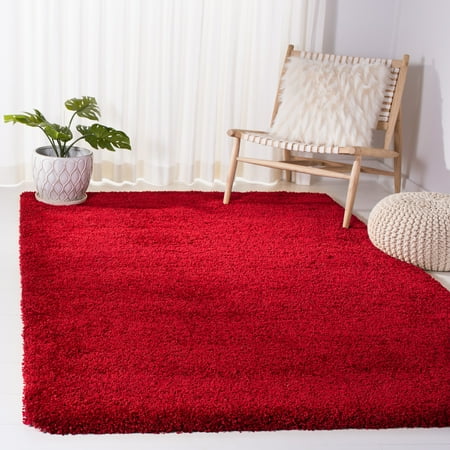 SAFAVIEH Milan Harlow Solid Plush Shag Area Rug, Red, 6' x 9'