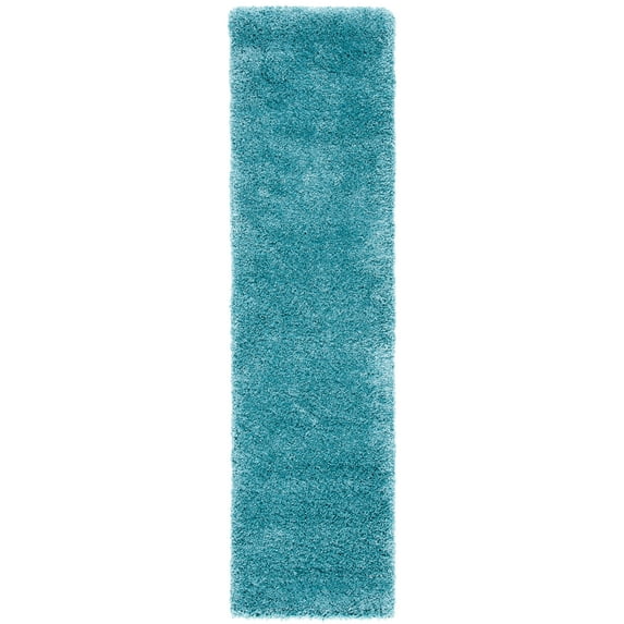 SAFAVIEH Milan Harlow Solid Plush Shag Runner Rug, Aqua Blue, 2' x 16'