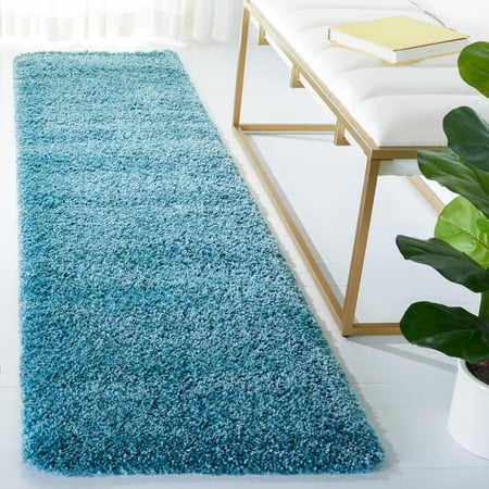 SAFAVIEH Milan Harlow Solid Plush Shag Runner Rug, Aqua Blue, 2' x 6'