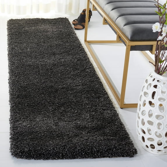 SAFAVIEH Milan Harlow Solid Plush Shag Runner Rug, Dark Grey, 2' x 12' - Modern Design, Dark Grey, Non-Shedding & Easy Cleaning, Ultra Plush Thick Pile, Ideal for Living Room, Bedroom, Entryway