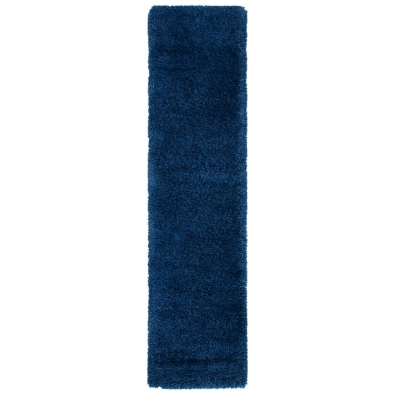 SAFAVIEH Milan Harlow Solid Plush Shag Runner Rug, Navy, 2' x 18'