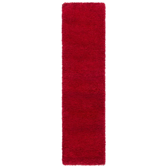 SAFAVIEH Milan Harlow Solid Plush Shag Runner Rug, Red, 2' x 14'