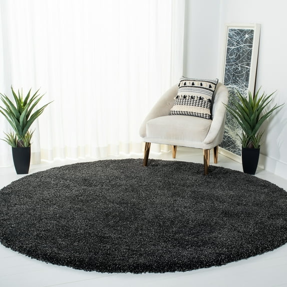 SAFAVIEH Milan Harlow Solid Plush Shag Area Rug, Dark Grey, 11' x 11' Round - Large - Modern Design, Dark Grey, Non-Shedding & Easy Cleaning, Ultra Plush Thick Pile, Ideal for Living Room, Bedroom