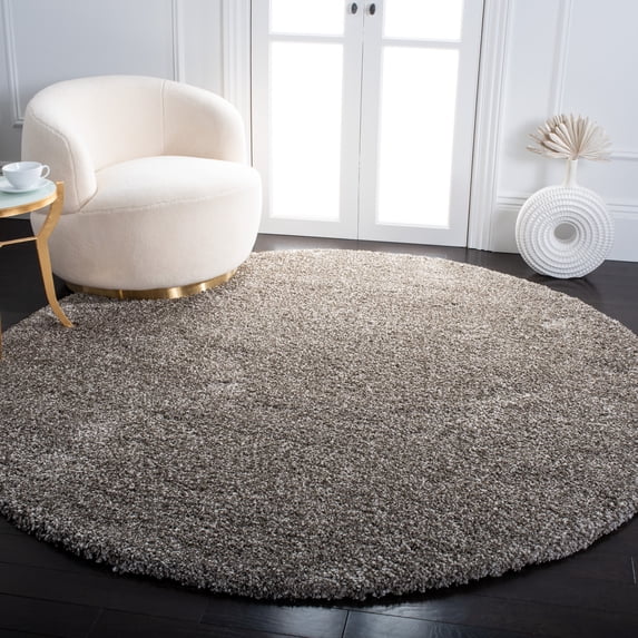 SAFAVIEH Milan Harlow Solid Plush Shag Area Rug, Grey, 8' x 8' Round - Modern Design, Grey, Non-Shedding & Easy Cleaning, Ultra Plush Thick Pile, Ideal for Living Room, Bedroom