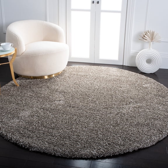 SAFAVIEH Milan Harlow Solid Plush Shag Area Rug, Grey, 8' x 8' Round - Modern Design, Grey, Non-Shedding & Easy Cleaning, Ultra Plush Thick Pile, Ideal for Living Room, Bedroom