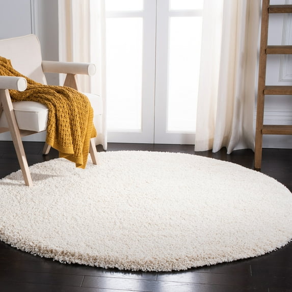 SAFAVIEH Milan Harlow Solid Plush Shag Area Rug, Ivory, 4' x 4' Round - Modern Design, Ivory, Non-Shedding & Easy Cleaning, Ultra Plush Thick Pile, Ideal for Living Room, Bedroom