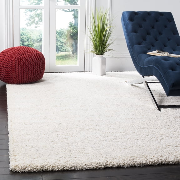 SAFAVIEH Milan Harlow Solid Plush Shag Area Rug, Ivory, 8' x 8' Square - Modern Design, Ivory, Non-Shedding & Easy Cleaning, Ultra Plush Thick Pile, Ideal for Living Room, Bedroom