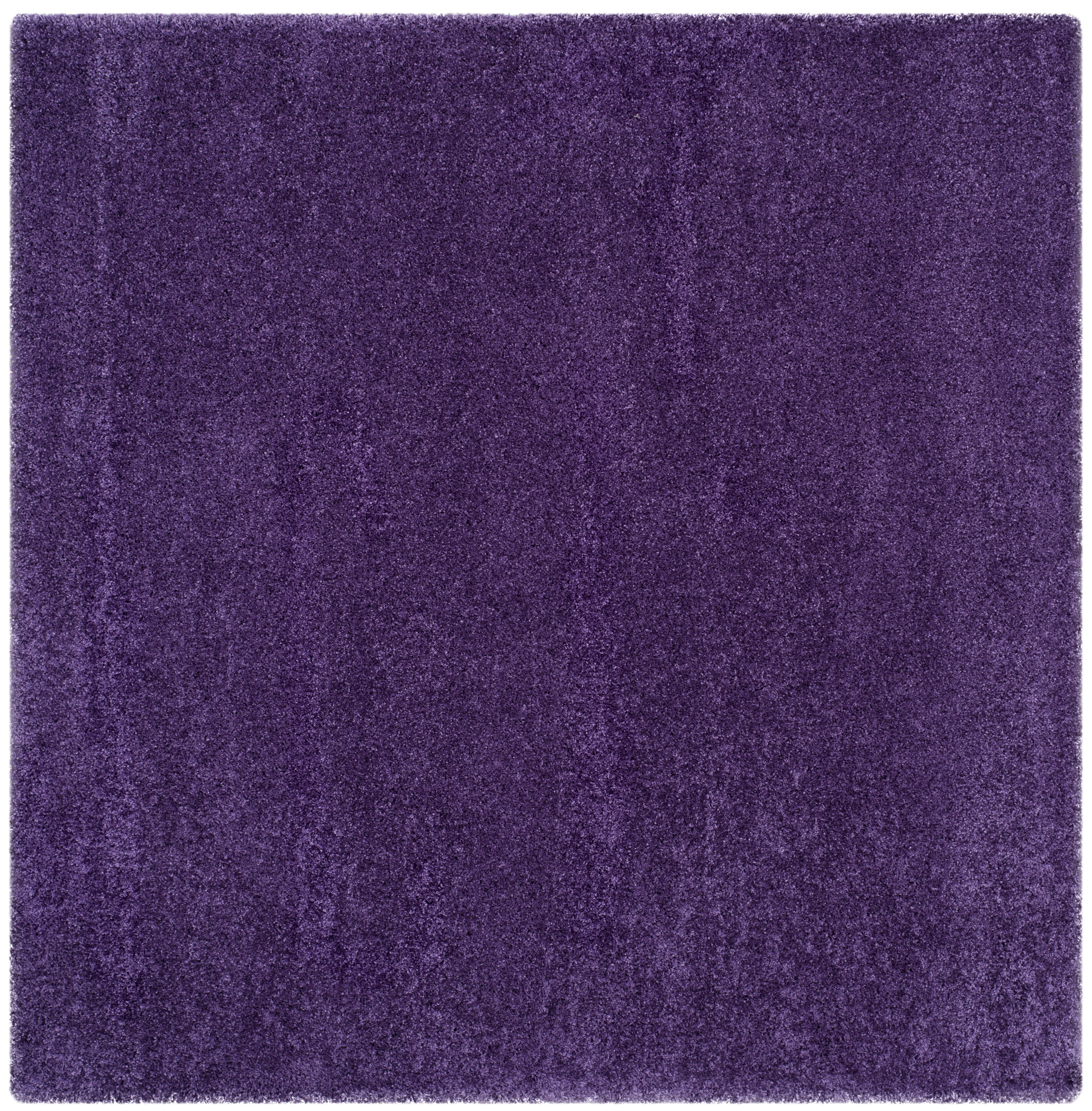 Purple Square Hand-Knotted Shag Synthetic Rug