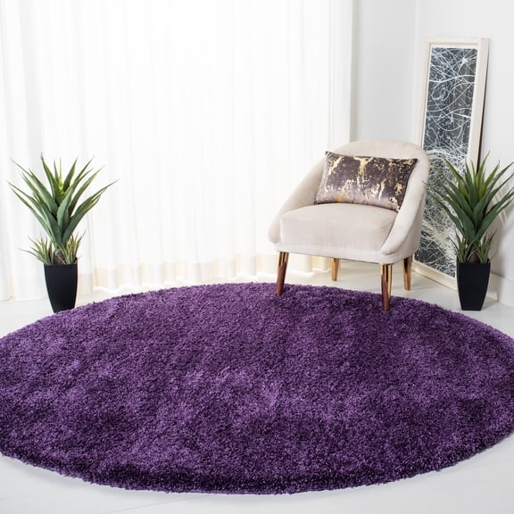 SAFAVIEH Milan Harlow Solid Plush Shag Area Rug, Purple, 9' x 9' Round - Large - Modern Design, Purple, Non-Shedding & Easy Cleaning, Ultra Plush Thick Pile, Ideal for Living Room, Bedroom