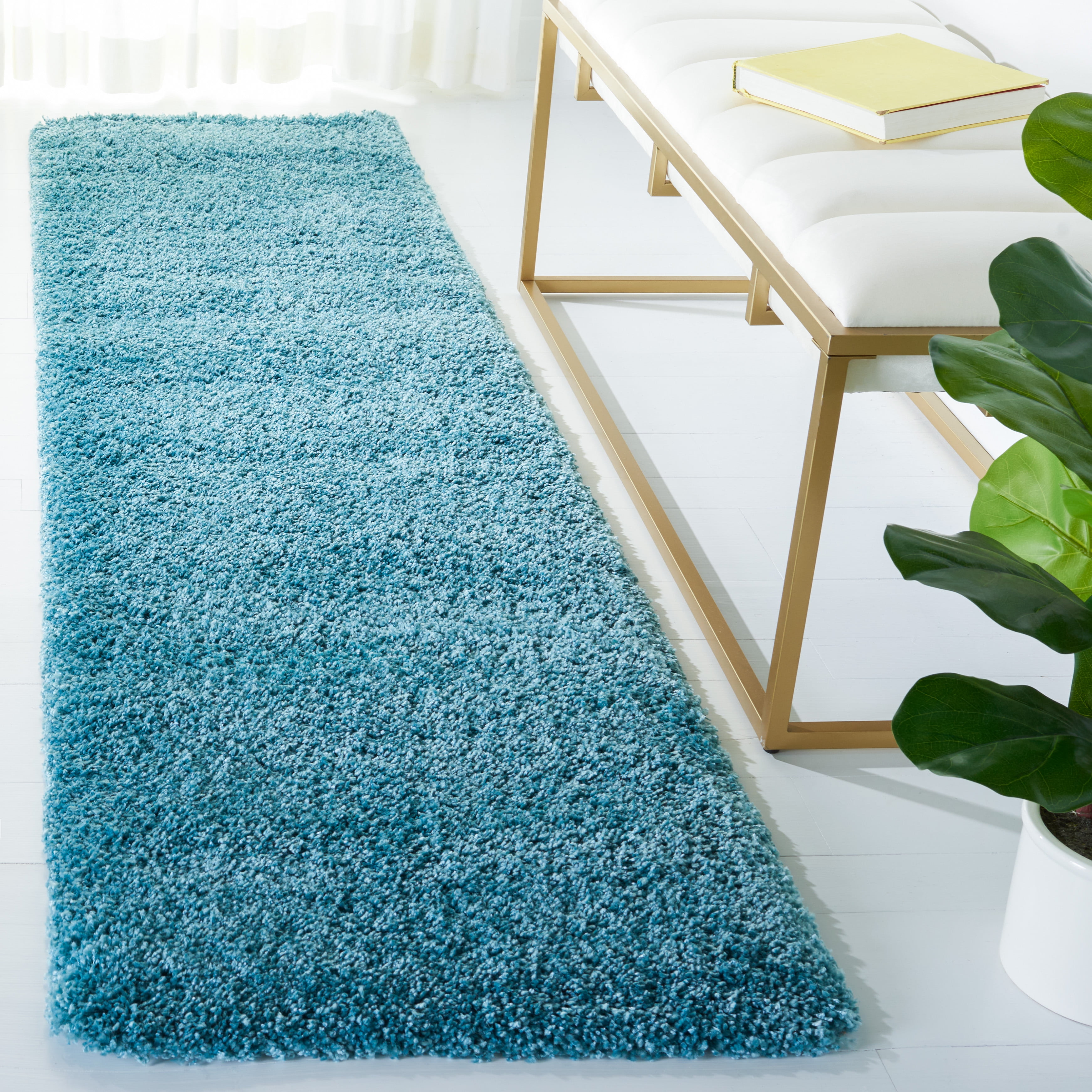 SAFAVIEH Milan Harlow Solid Plush Shag Runner Rug, Aqua Blue, 2' x 14' - Modern Design, Aqua Blue, Non-Shedding & Easy Cleaning, Ultra Plush Thick Pile, Ideal for Living Room, Bedroom, Entryway