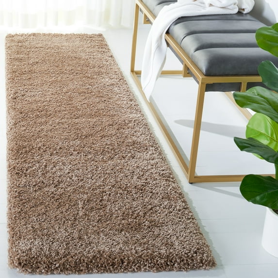 SAFAVIEH Milan Harlow Solid Plush Shag Runner Rug, Dark Beige, 2' x 16' - Modern Design, Dark Beig, Non-Shedding & Easy Cleaning, Ultra Plush Thick Pile, Ideal for Living Room, Bedroom, Entryway