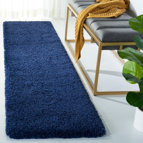 SAFAVIEH Milan Harlow Solid Plush Shag Runner Rug, Navy, 2' x 16' - Modern Design, Navy, Non-Shedding & Easy Cleaning, Ultra Plush Thick Pile, Ideal for Living Room, Bedroom, Entryway