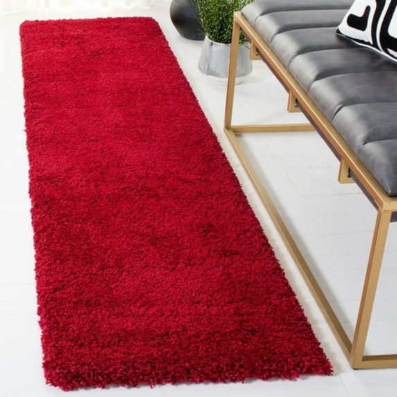 SAFAVIEH Milan Harlow Solid Plush Shag Runner Rug, Red, 2' x 12' - Modern Design, Red, Non-Shedding & Easy Cleaning, Ultra Plush Thick Pile, Ideal for Living Room, Bedroom, Entryway