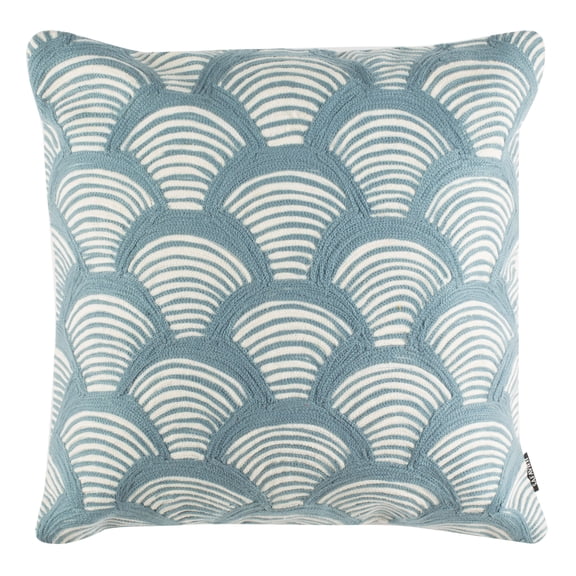 SAFAVIEH Milla Geometric Shells Nautical Plush Pillow, 20" x 20", Beige/Blue