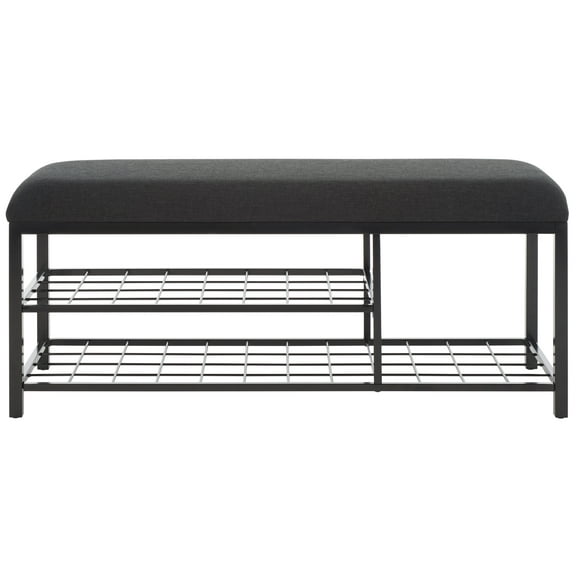 SAFAVIEH Milligan Open Shelf Bench with Cushion, Black