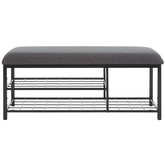 SAFAVIEH Milligan Open Shelf Bench with Cushion, Grey/Black