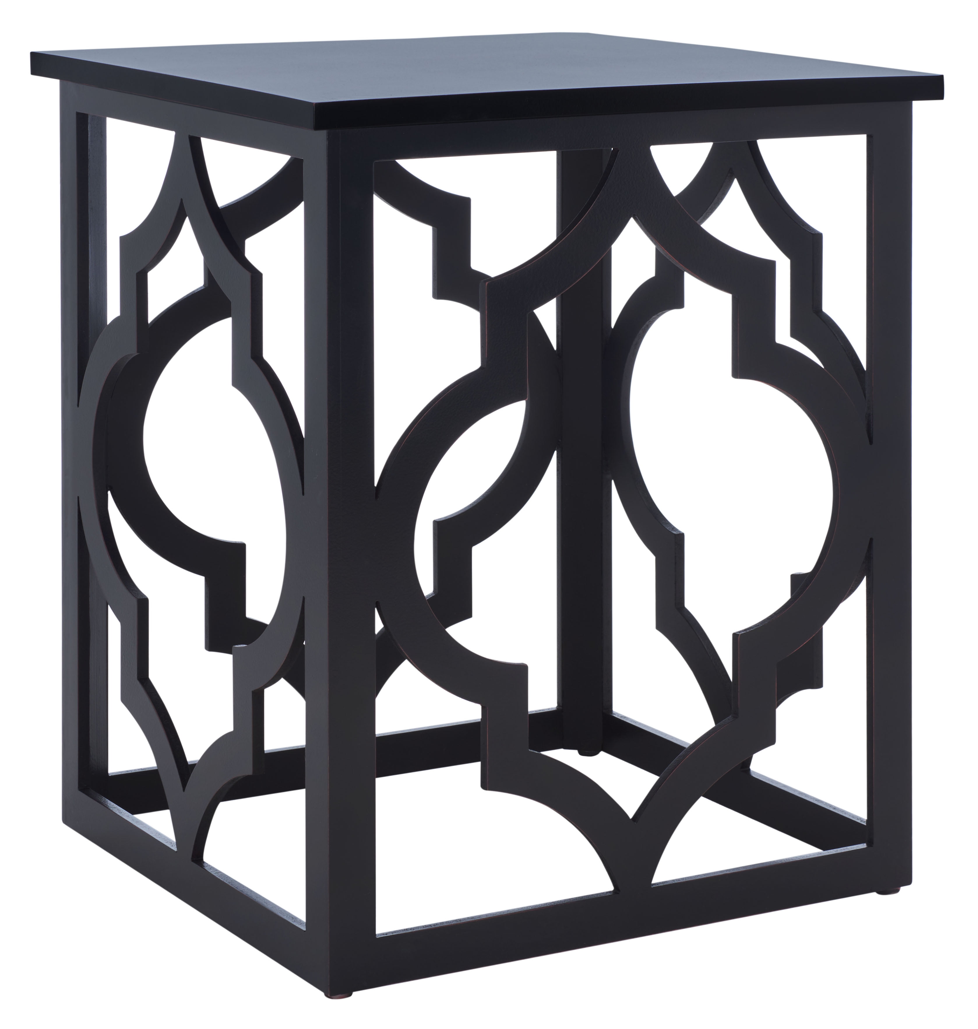 Milo Black Wood and Metal Lattice Accent Table