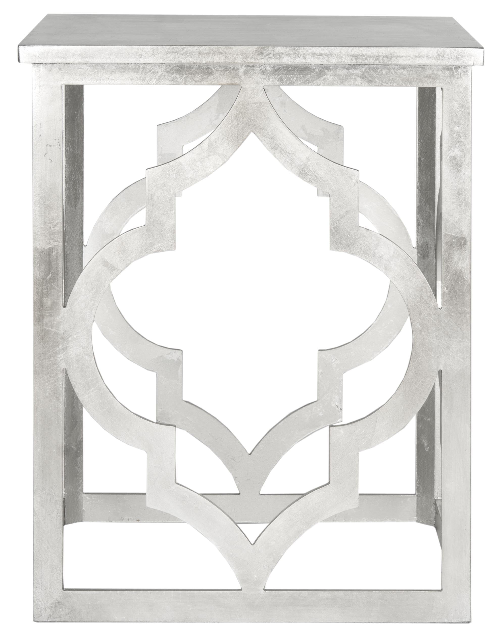Elegant Silver Leaf Square End Table with Trellis Design