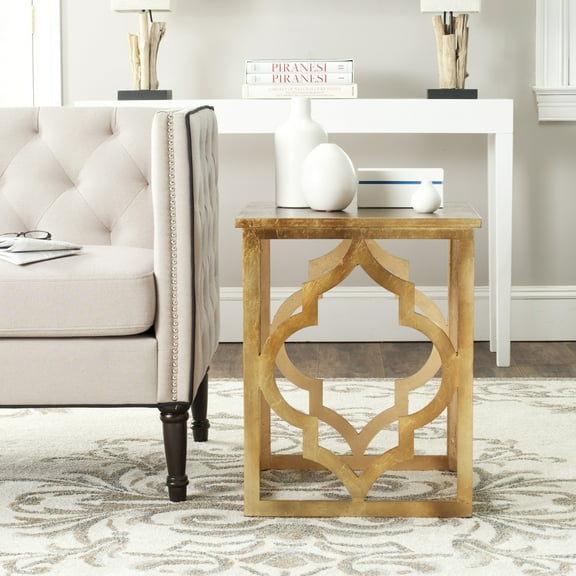 SAFAVIEH Milo Trellis Glam Gold Leaf Wood End Table, Gold