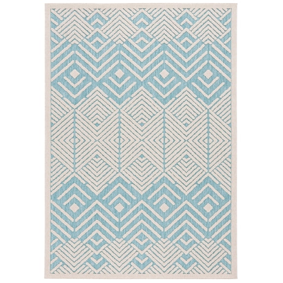 SAFAVIEH Milos Brad Geometric Indoor/Outdoor Area Rug, Turquoise/Ivory, 5' x 7'