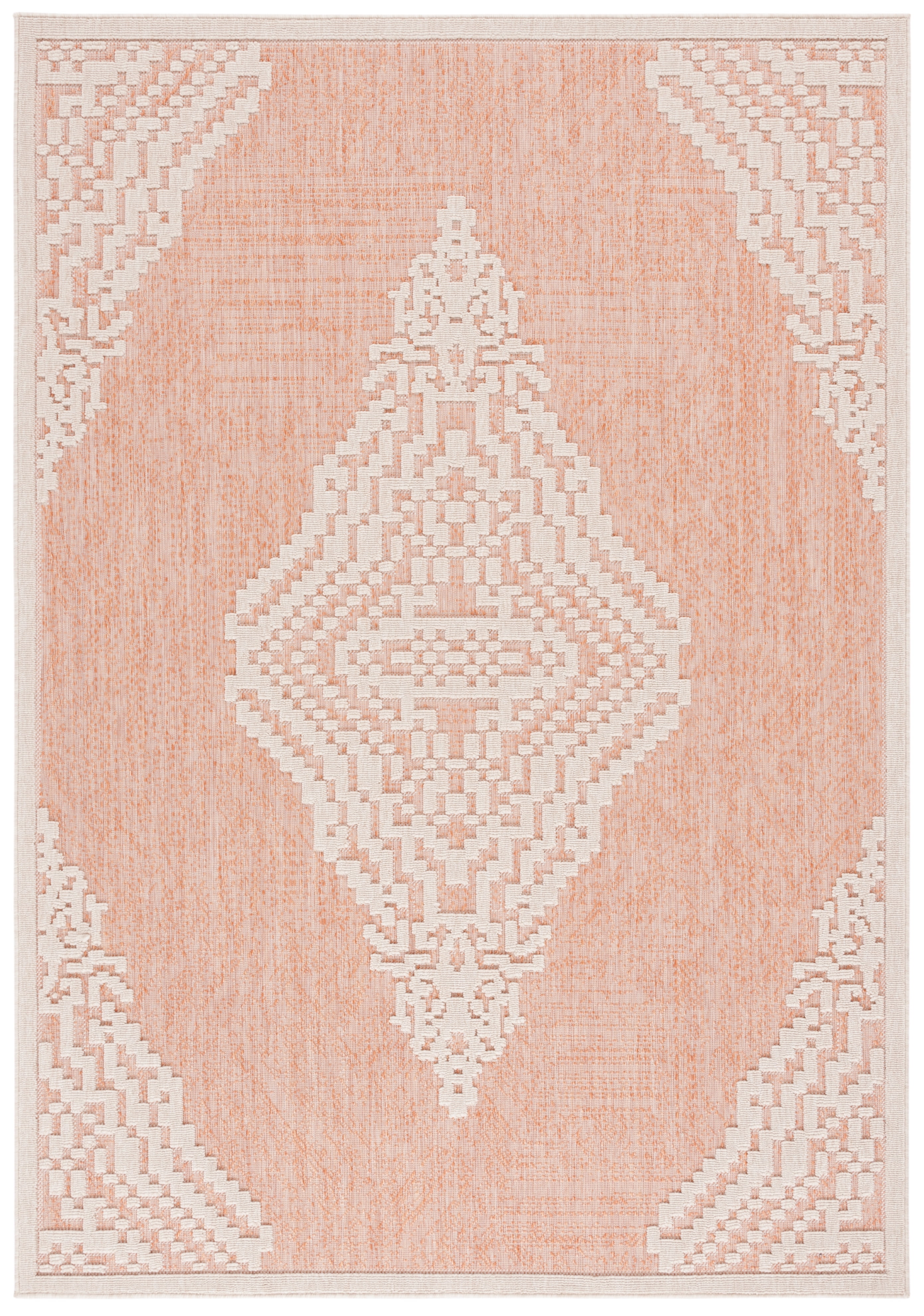 Ivory Geometric 9' x 12' Wool Blend Indoor/Outdoor Rug