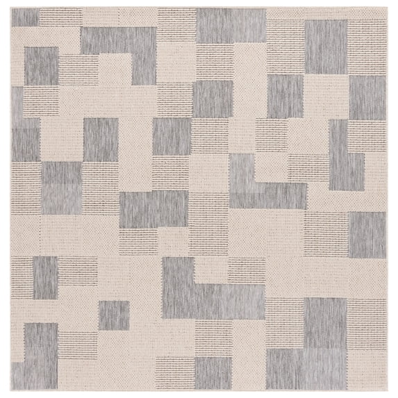 SAFAVIEH Milos Quintella Geometric Indoor/Outdoor Area Rug, Beige/Grey, 6'7" x 6'7" Square
