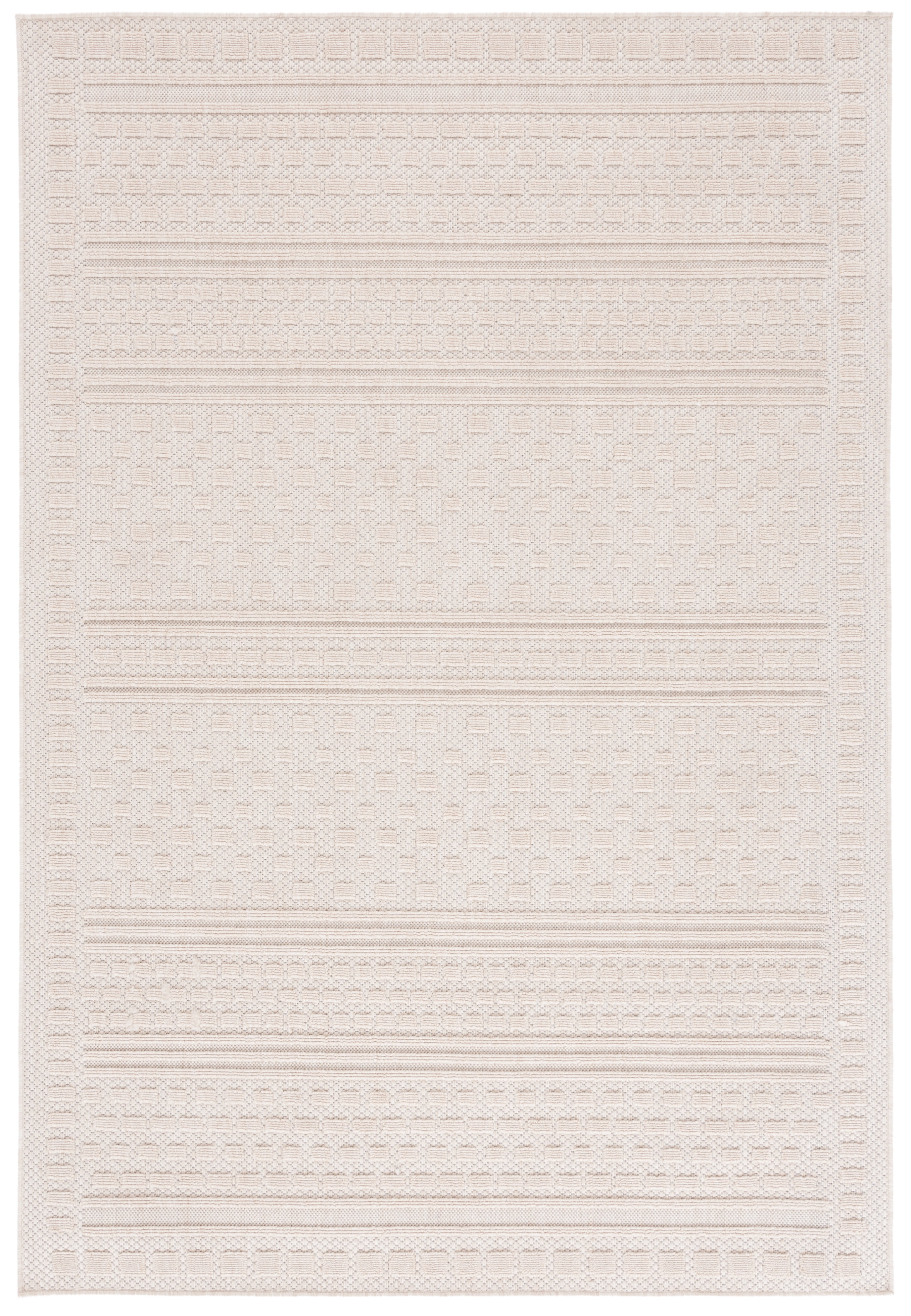 Beige Geometric 8' x 10' Synthetic Easy Care Rug